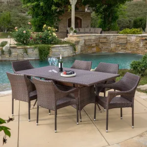 Outdoor 7 Piece Multi-Brown Wicker Dining Set with Metal Tipped Legs - NH028592 patio chairs, outdoor seating