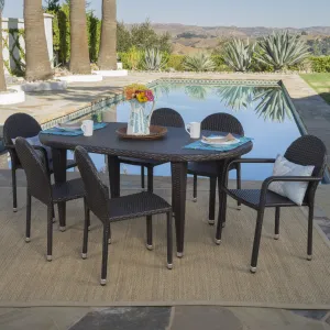 Outdoor 7 Piece Multi-brown Wicker Dining Set with Stacking Chairs - NH507203 patio chairs, outdoor seating