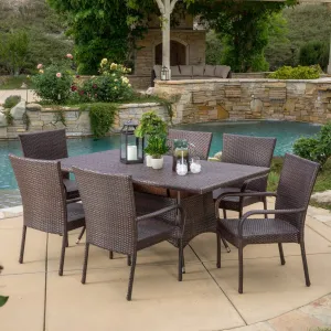 Outdoor 7-Piece Multi-Brown Wicker Dining Set with Umbrella Hole - NH228592 patio chairs, outdoor seating