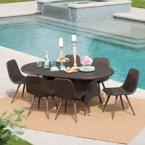 Outdoor 7 Piece Multi-brown Wicker Oval Dining Set - NH669103 patio chairs, outdoor seating