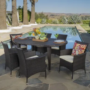 Outdoor 7 Piece Multi-brown Wicker Oval Dining Set - NH846203 patio chairs, outdoor seating