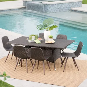 Outdoor 7 Piece Multi-brown Wicker Rectangular Dining Set - NH769103 patio chairs, outdoor seating