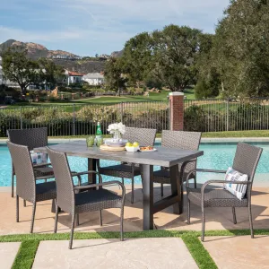 Outdoor 7 Piece Stacking Grey Wicker and Concrete Dining Set - NH697303 patio chairs, outdoor seating