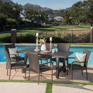 Outdoor 7 Piece Stacking Multi-brown Wicker and Concrete Dining Set - NH039303 patio chairs, outdoor seating