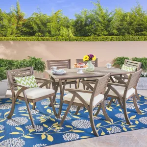 Outdoor 7 Piece Weathered Gray Wood Dining Set - NH450503 patio chairs, outdoor seating