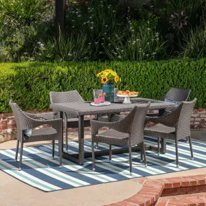 Outdoor 7 Piece Wicker Dining Set, Grey - NH237403 patio chairs, outdoor seating