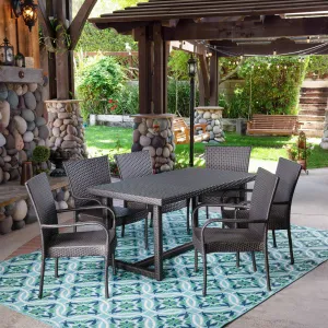 Outdoor 7 Piece Wicker Dining Set, Grey - NH927403 patio chairs, outdoor seating