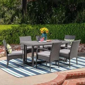 Outdoor 7 Piece Wicker Dining Set, Grey with Grey Cushions - NH137403 patio chairs, outdoor seating