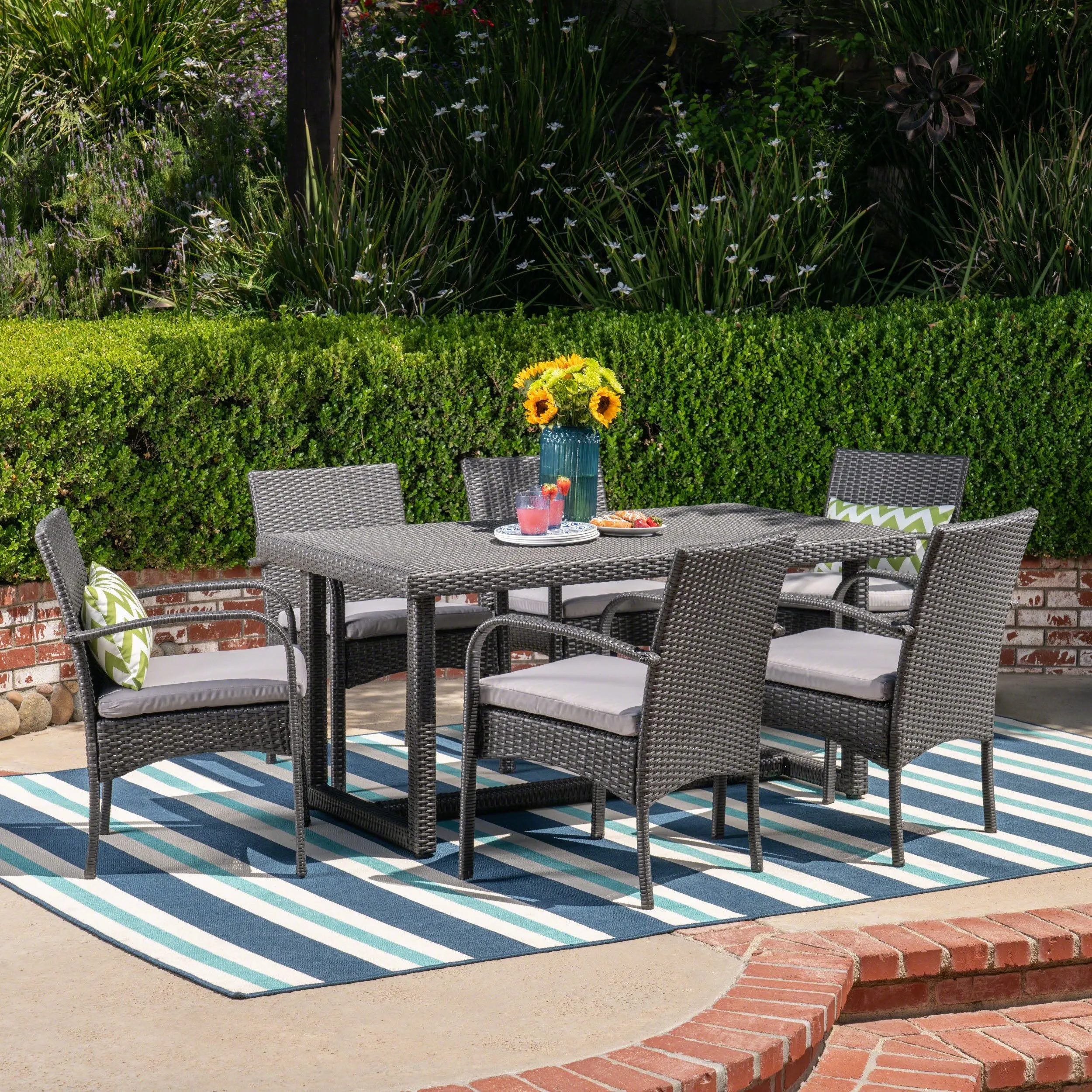 Outdoor 7 Piece Wicker Dining Set, Grey with Grey Cushions - NH137403 patio chairs, outdoor seating