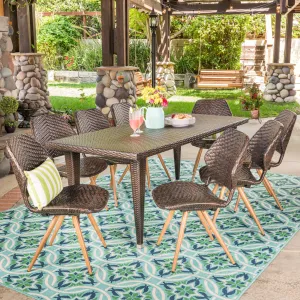 Outdoor 7 Piece Wicker Dining Set, Multibrown - NH147403 patio chairs, outdoor seating