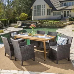 Outdoor 7 Piece Wicker Dining Set with Acacia Wood Table - NH153203 patio chairs, outdoor seating