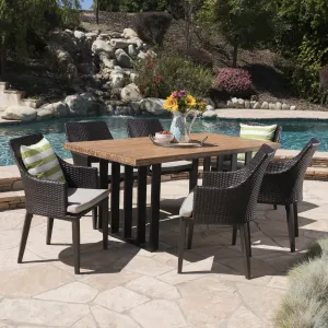 Outdoor 7 Piece Wicker Dining Set with Concrete Dining Table - NH380403 patio chairs, outdoor seating