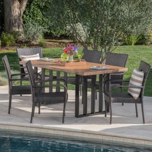 Outdoor 7 Piece Wicker Dining Set with Concrete Dining Table - NH590403 patio chairs, outdoor seating