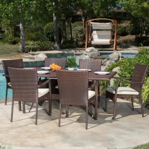 Outdoor 7-piece Wicker Dining Set with Cushions - NH328592 patio chairs, outdoor seating