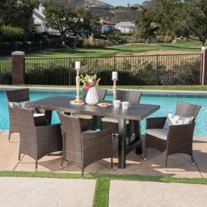 Outdoor 7 Piece Wicker Dining Set with Light Weight Concrete Dining Table - NH829303 patio chairs, outdoor seating