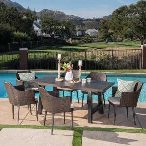 Outdoor 7 Piece Wicker Dining Set with Light Weight Concrete Dining Table - NH929303 patio chairs, outdoor seating