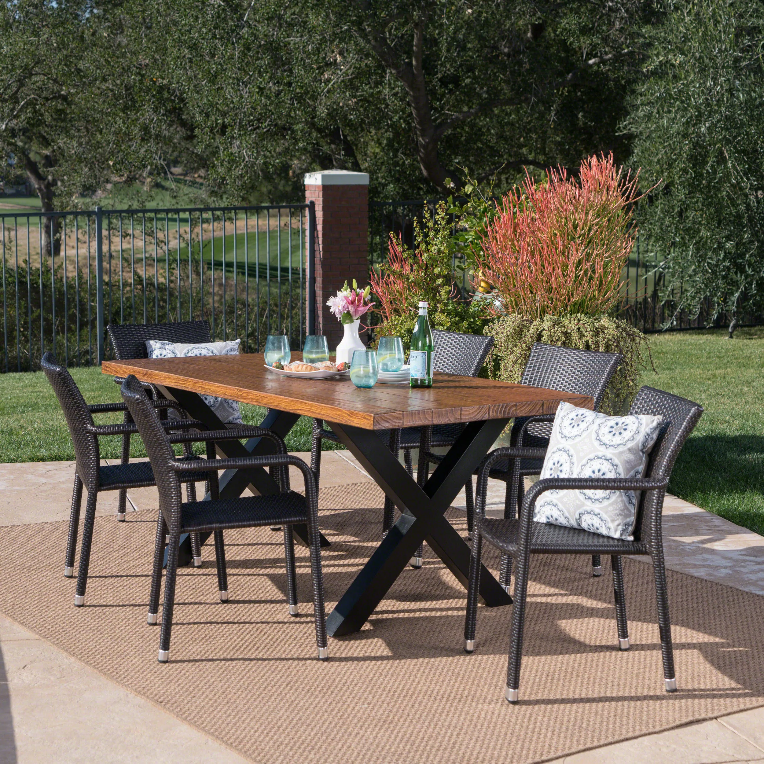 Outdoor 7 Piece Wicker Dining Set with Light Weight Concrete Table - NH277303 patio chairs, outdoor seating