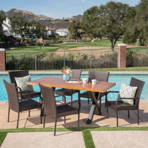 Outdoor 7 Piece Wicker Dining Set with Light Weight Concrete Table - NH377303 patio chairs, outdoor seating