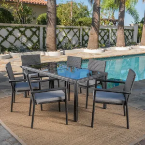 Outdoor 7 Piece Wicker Dining Set with Water Resistant Cushions - NH392203 patio chairs, outdoor seating
