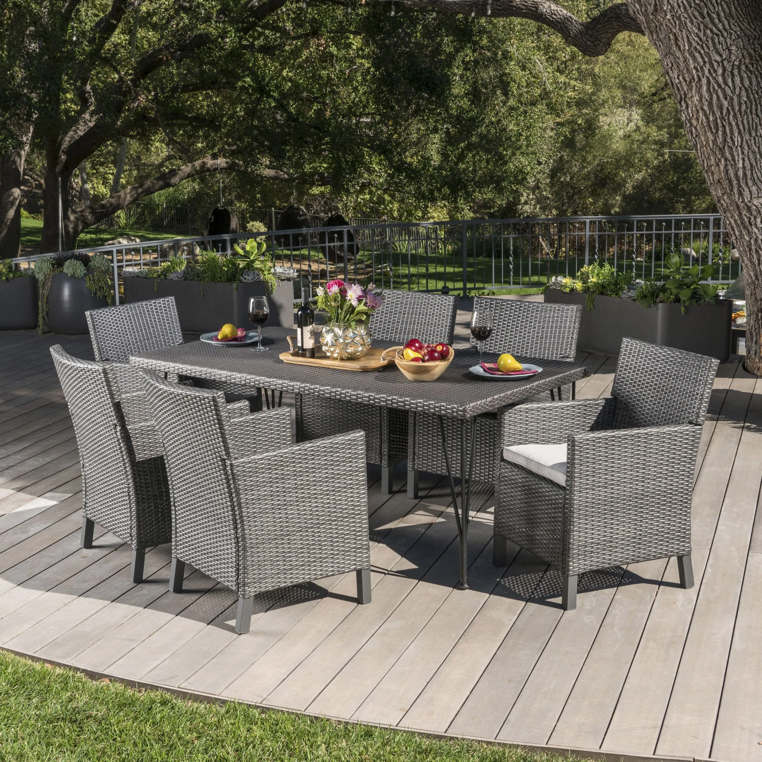Outdoor 7 Piece Wicker Dining Set with Water Resistant Cushions - NH481203 patio chairs, outdoor seating