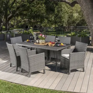 Outdoor 7 Piece Wicker Dining Set with Water Resistant Cushions - NH481203 patio chairs, outdoor seating