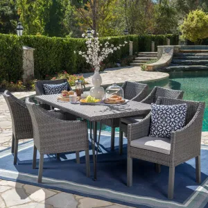 Outdoor 7 Piece Wicker Dining Set with Water Resistant Cushions - NH581203 patio chairs, outdoor seating