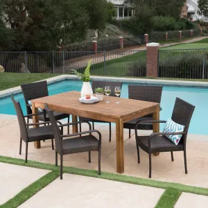 Outdoor 7 Piece Wicker Dining Set with Wood Expandable Dining Table - NH875303 patio chairs, outdoor seating