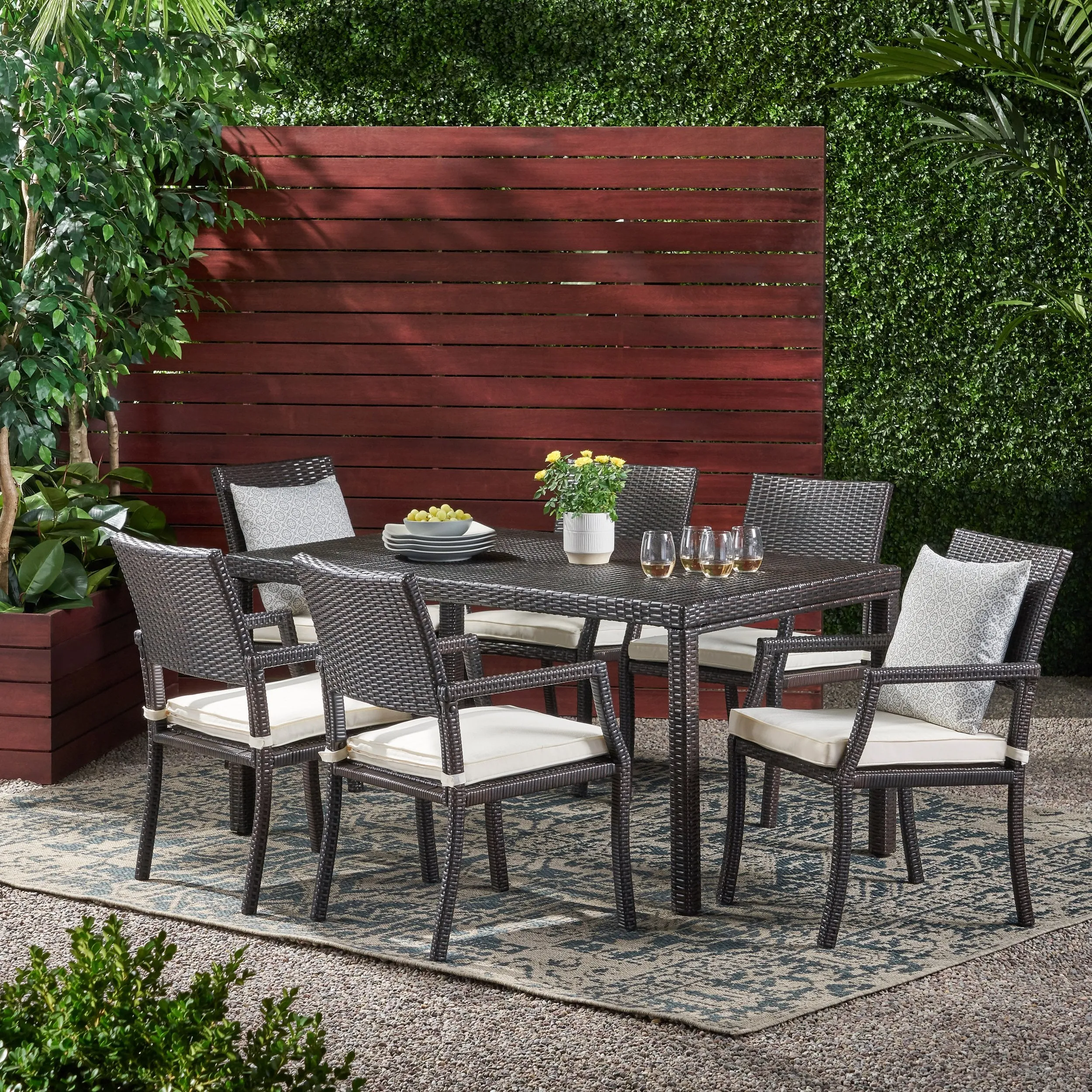 Outdoor 7-piece Wicker Rectangular Dining Set - NH342003 patio chairs, outdoor seating