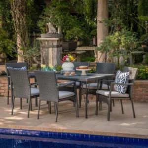 Outdoor 7 Piece Wicker Rectangular Dining Set with Water Resistant Cushions - NH181203 patio chairs, outdoor seating
