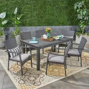 Outdoor 7 Piece Wood and Wicker Expandable Dining Set - NH954503 patio chairs, outdoor seating