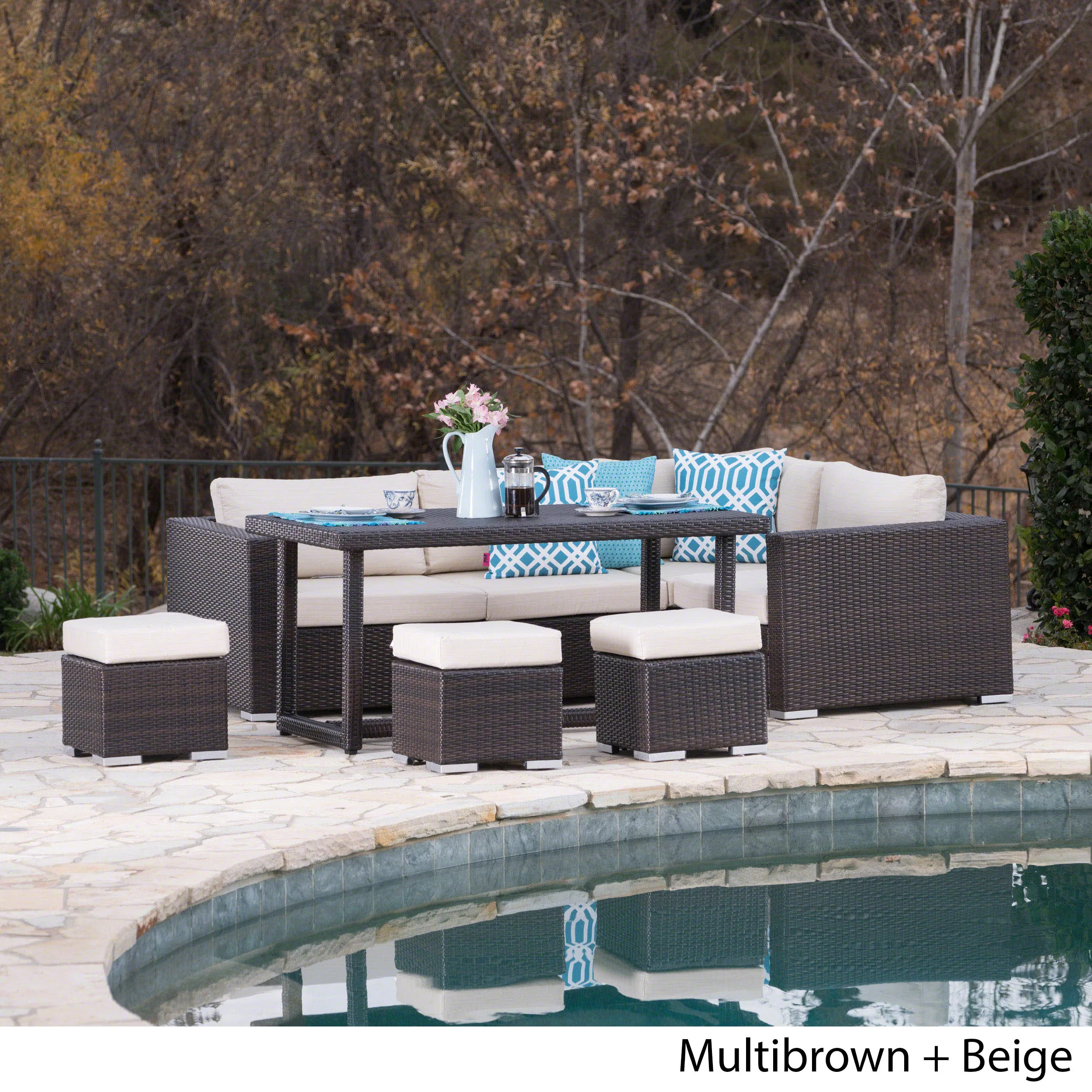 Outdoor 7 Seat Dining Sofa and Ottoman Set with Aluminum Frame - NH894303 cushion cover, soft furnishing