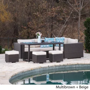 Outdoor 7 Seat Dining Sofa and Ottoman Set with Aluminum Frame - NH894303 cushion cover, soft furnishing