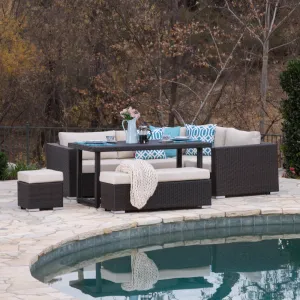 Outdoor 7 Seat Dining Sofa Set with Aluminum Frame and Water Resistant Cushions - NH694303 patio chairs, outdoor seating