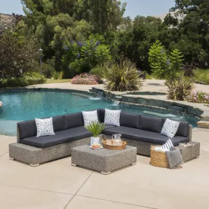 Outdoor 7 Seat Wicker V Shaped Sectional Sofa w/ Water Resistant Cushions - NH811103 serving bowl, serving dish