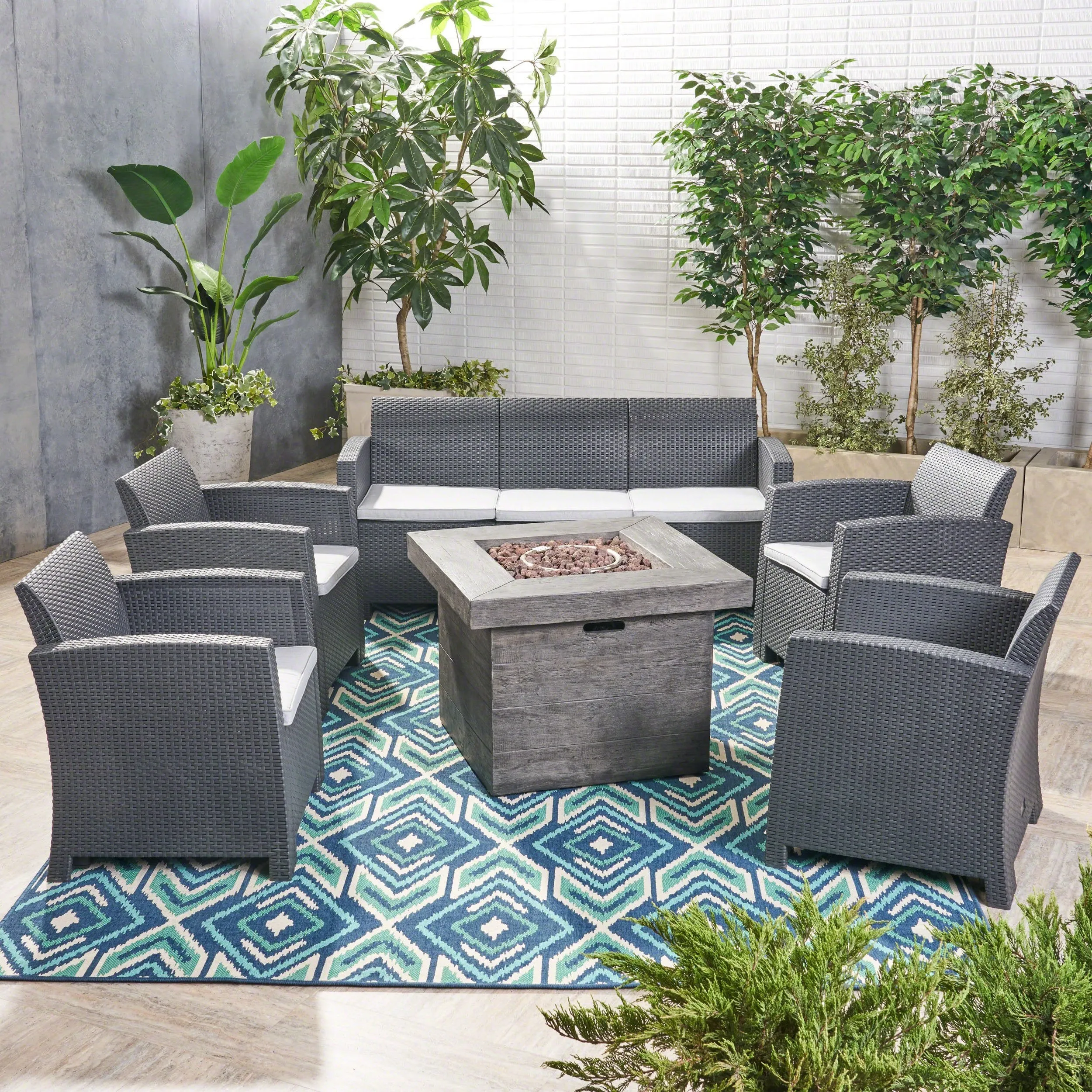Outdoor 7-Seater Chat Set with Fire Pit - NH898503