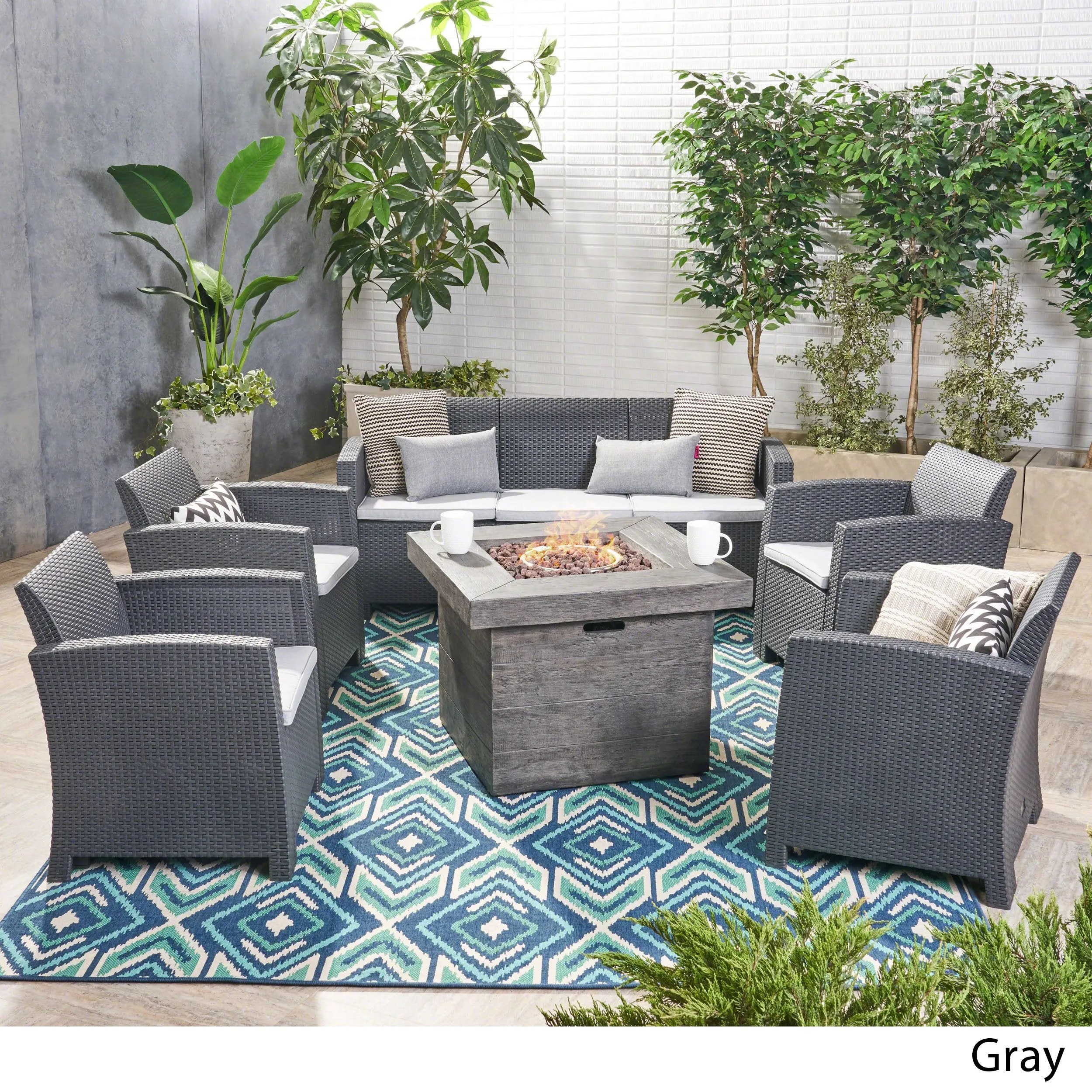 Outdoor 7-Seater Chat Set with Fire Pit - NH898503