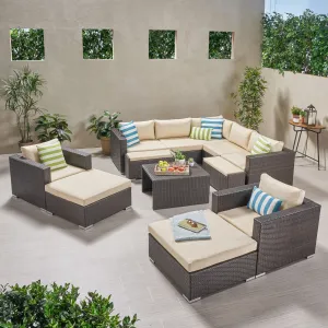 Outdoor 7 Seater V Shaped Wicker Sectional Sofa Chat Set with Ottomans - NH579903 serving bowl, serving dish