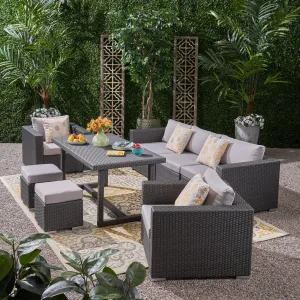 Outdoor 7 Seater Wicker and Aluminum Sofa Dining Set - NH695503 patio chairs, outdoor seating