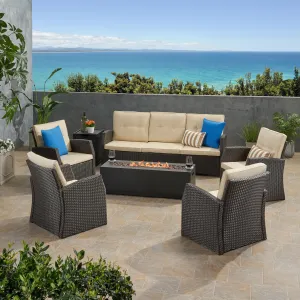 Outdoor 7 Seater Wicker Chat Set with An Iron Fire Pit - NH881503 patio chairs, outdoor seating
