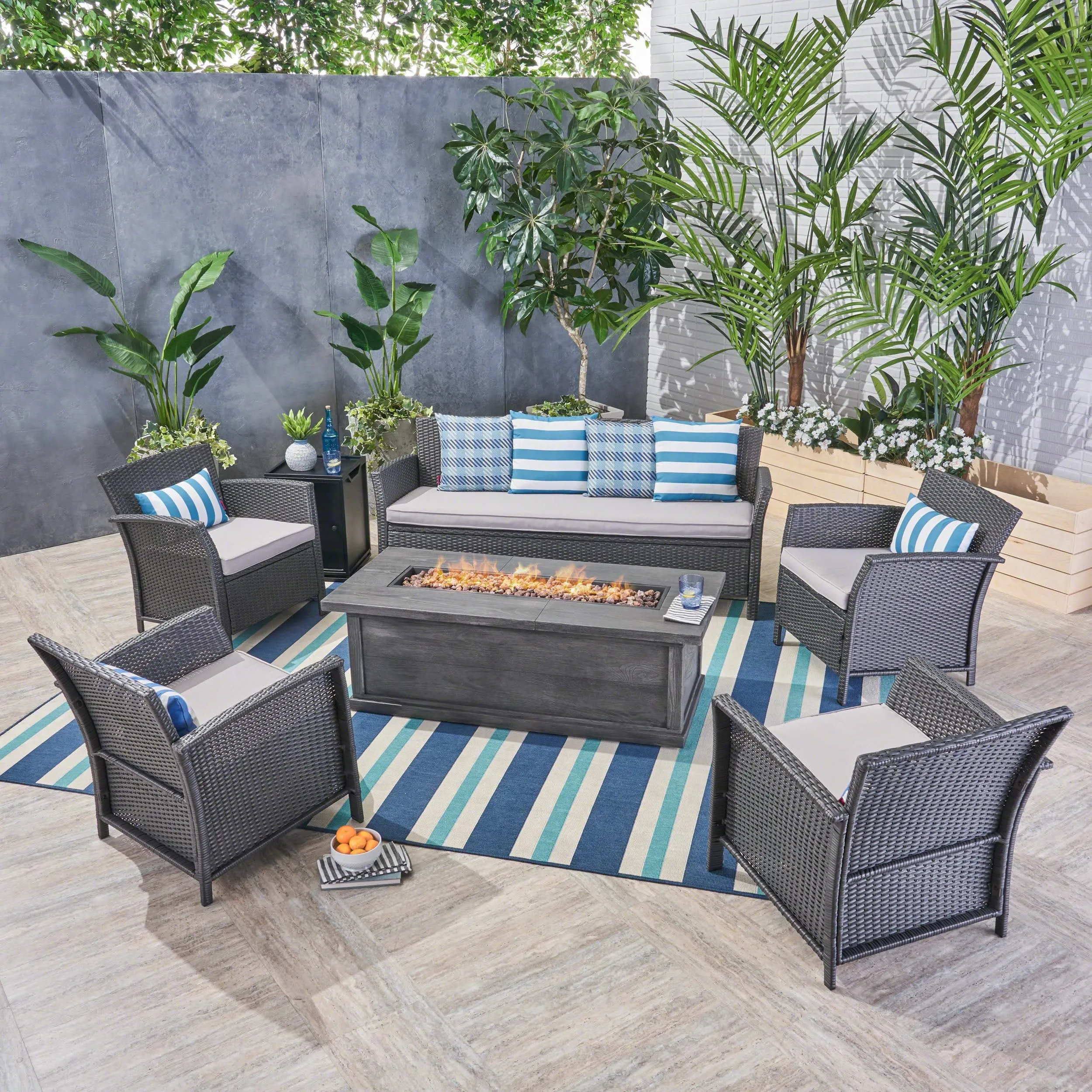 Outdoor 7 Seater Wicker Chat Set with Fire Pit - NH724503 patio chairs, outdoor seating
