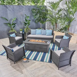 Outdoor 7 Seater Wicker Chat Set with Fire Pit - NH724503 patio chairs, outdoor seating