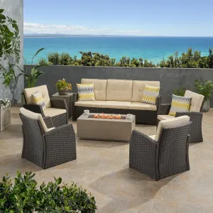 Outdoor 7 Seater Wicker Chat Set with Light Weight Concrete Fire Pit - NH412503 clothes rack, garment rack
