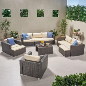Outdoor 7 Seater Wicker Extended Sofa Chat Set with Ottomans - NH979903 cushion cover, soft furnishing