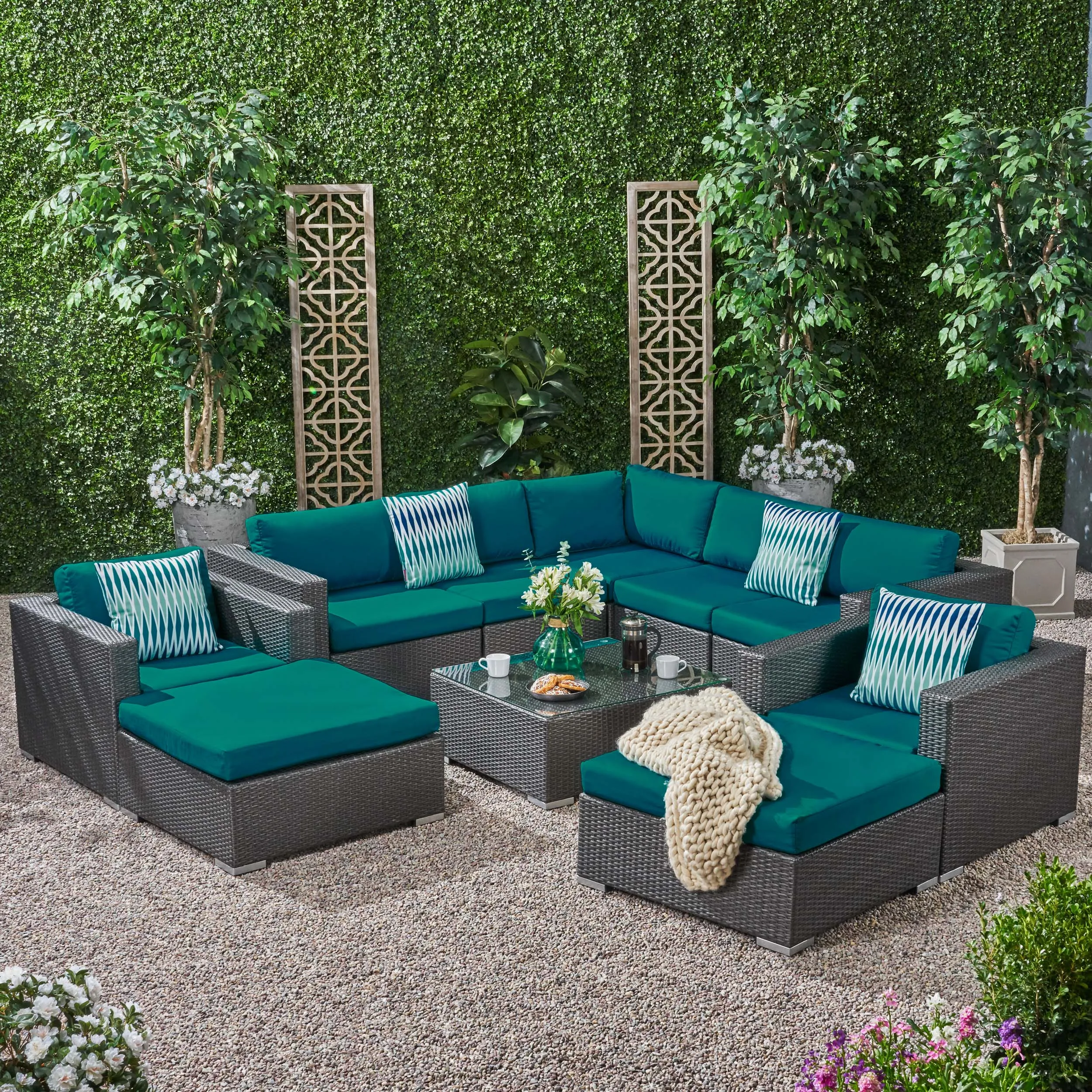 Outdoor 7 Seater Wicker Sectional Sofa Set with Sunbrella Cushions - NH125803 serving bowl, serving dish