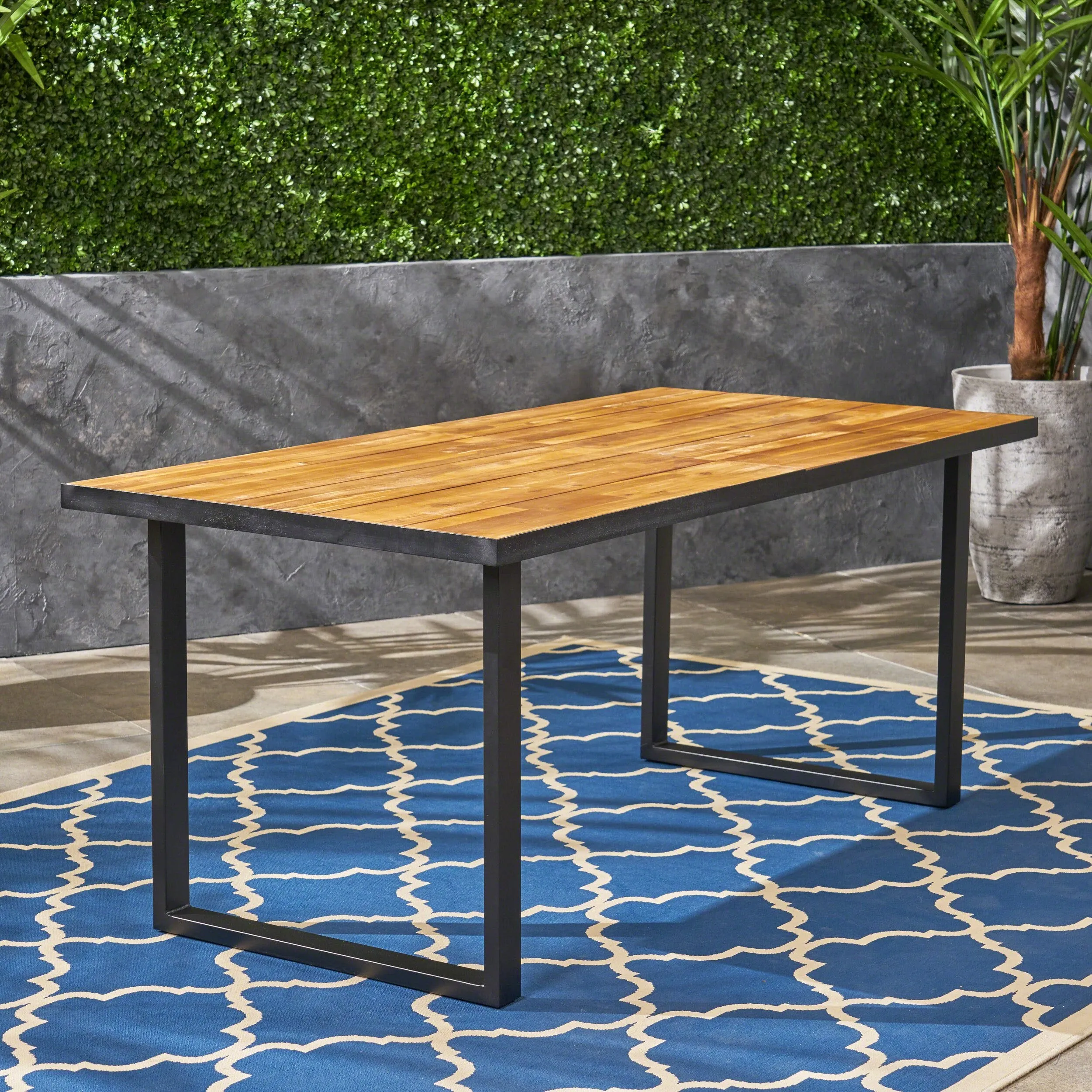 Outdoor 70-inch Acacia Wood and Iron Dining Table, Black and Teak Finish - NH682603 patio chairs, outdoor seating