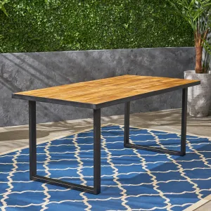 Outdoor 70-inch Acacia Wood and Iron Dining Table, Black and Teak Finish - NH682603 patio chairs, outdoor seating