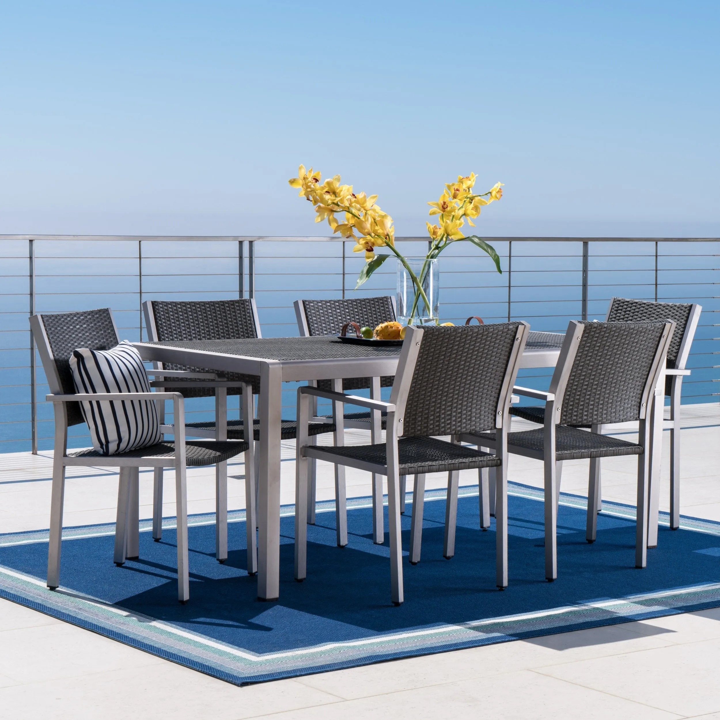 Outdoor 7Pc Aluminum Dining Set w/ Wicker Top - NH563003 patio chairs, outdoor seating