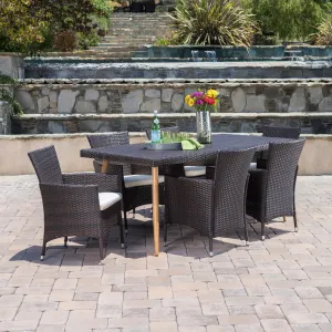 Outdoor 7Pc Multi-brown Wicker Dining Set w/ Water Resistant Cushion - NH760103 patio chairs, outdoor seating