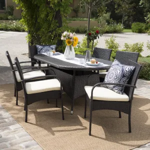 Outdoor 7pc Multibrown PE Wicker Long Dining Set - NH758592 patio chairs, outdoor seating