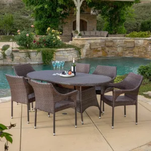 Outdoor 7pc Multibrown Wicker Round Dining Set - NH528592 patio chairs, outdoor seating